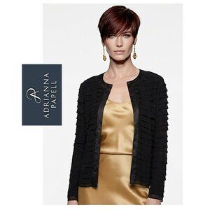 ADRIANNA PAPELL - Black tiered ruffle open blazer